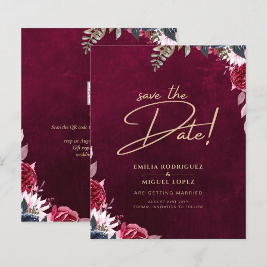 Berry Wine Floral Wedding (Voorkant / Achterkant)