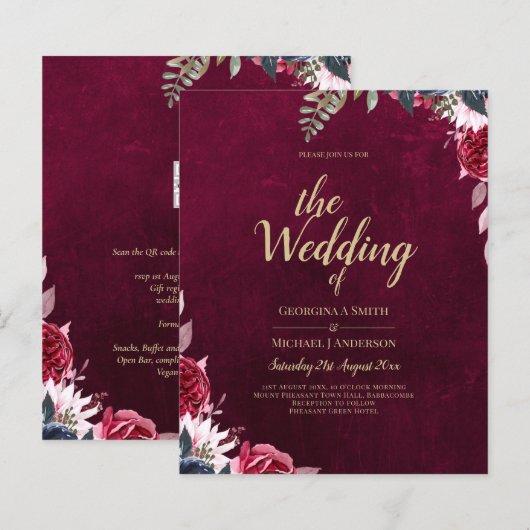 Berry Wine Floral Wedding (Voorkant / Achterkant)