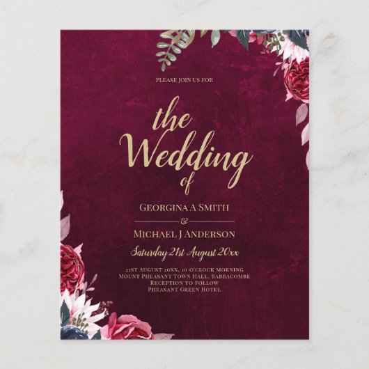 Berry Wine Floral Wedding Flyer (Voorkant)