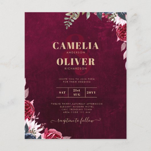 Berry Wine Floral Wedding Flyer (Voorkant)