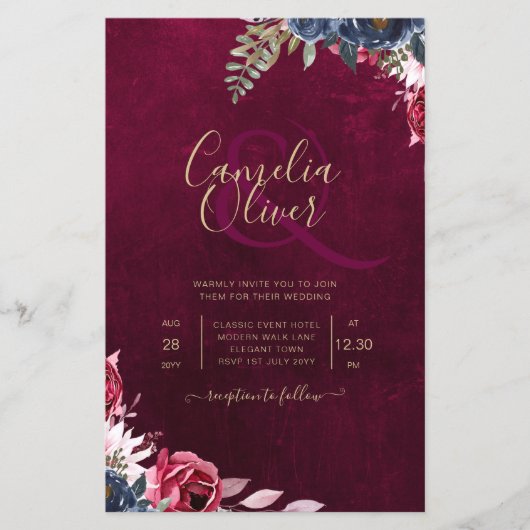 Berry Wine Floral Wedding Flyer (Voorkant)