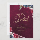 Berry Wine Floral Wedding Kaart (Voorkant)