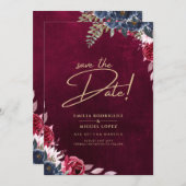 Berry Wine Floral Wedding Kaart (Voorkant / Achterkant)