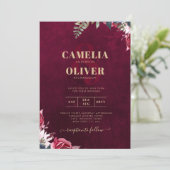Berry Wine Floral Wedding Kaart (Staand voorkant)