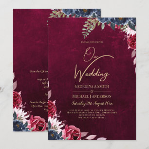 Berry Wine Floral Wedding Kaart