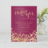 Berry Wine & Gold Sparkle Wedding Kaart (Staand voorkant)