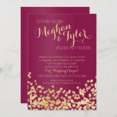 Berry Wine & Gold Sparkle Wedding Kaart (Voorkant / Achterkant)