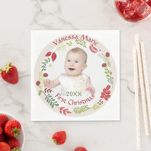 Berry Wreath Baby's eerste kerst Servet (Insitu)