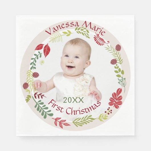 Berry Wreath Baby's eerste kerst Servet (Voorkant)