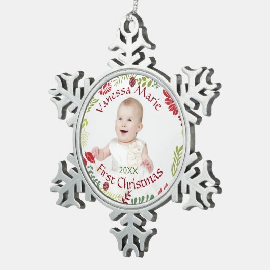 Berry Wreath Baby's eerste kerstversiering Tin Sneeuwvlok Ornament (Rechts)
