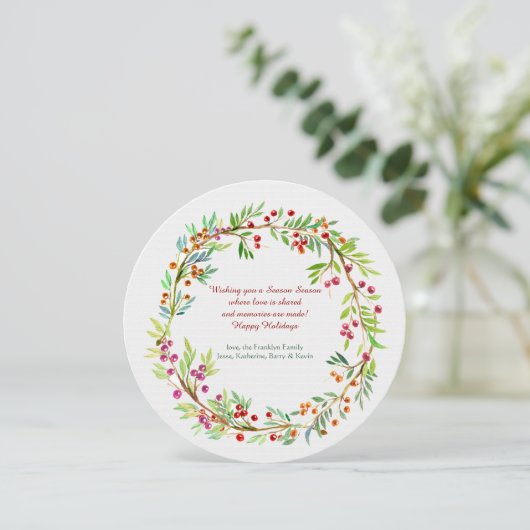 Berry Wreath Holiday Card Kaart (Staand voorkant)