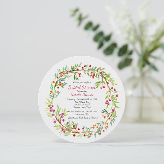 Berry Wreath Invitation Kaart (Staand voorkant)