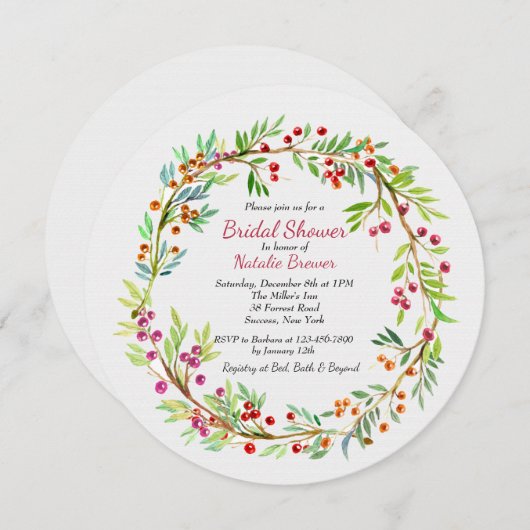 Berry Wreath Invitation Kaart (Voorkant / Achterkant)