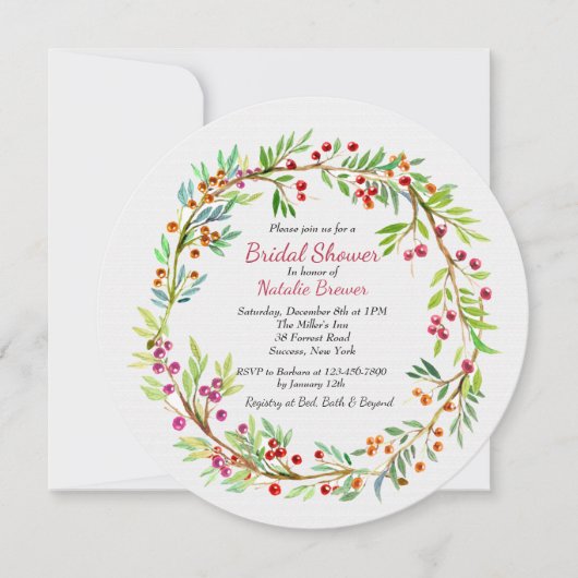 Berry Wreath Invitation Kaart (Voorkant)