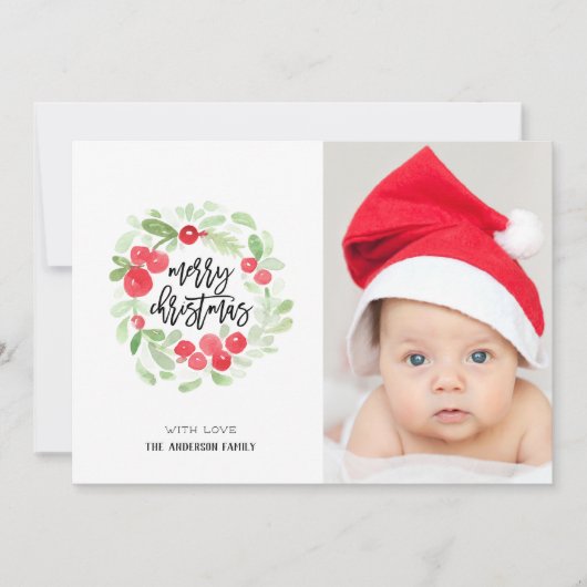 Berry Wreath Merry Waterverf Feestdagenkaart (Voorkant)
