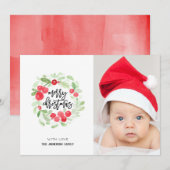 Berry Wreath Merry Waterverf Feestdagenkaart (Voorkant / Achterkant)