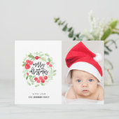 Berry Wreath Merry Waterverf Feestdagenkaart (Staand voorkant)