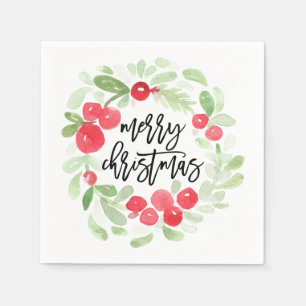 Berry Wreath Merry Waterverf kerst Servet