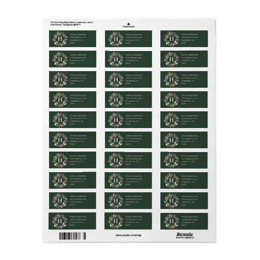 Berry Wreath Monogram Green Etiket (Full Sheet)