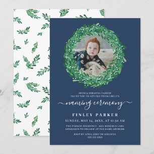 Berry Wreath Navy Blue Naming Ceremony Foto Kaart