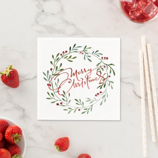 Berry Wreator Gradient Red Script Merry Kerstmis Servet (Insitu)