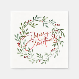 Berry Wreator Gradient Red Script Merry Kerstmis Servet
