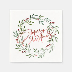 Berry Wreator Gradient Red Script Merry Kerstmis Servet