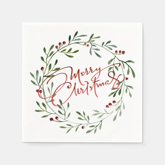Berry Wreator Gradient Red Script Merry Kerstmis Servet (Voorkant)