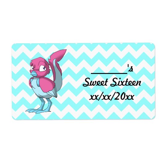 Berry Yoghurt/Ice Blue Reptilian Vogel Water Fles Etiket (Voorkant)