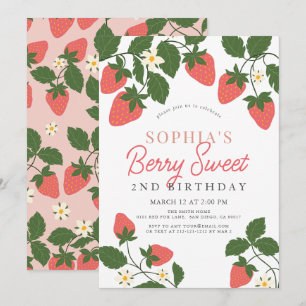 Berry Zoet Roze Aardbei Bloemen 2e Verjaardag Kaart