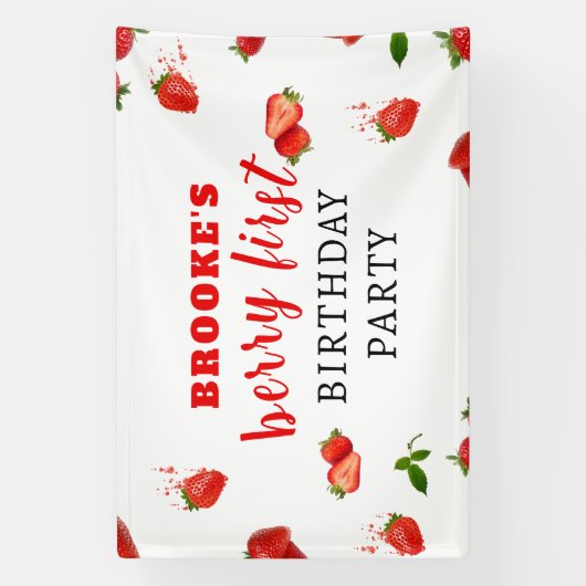 Berry Zoete Aardbei 1e Verjaardag Banner (Verticaal)