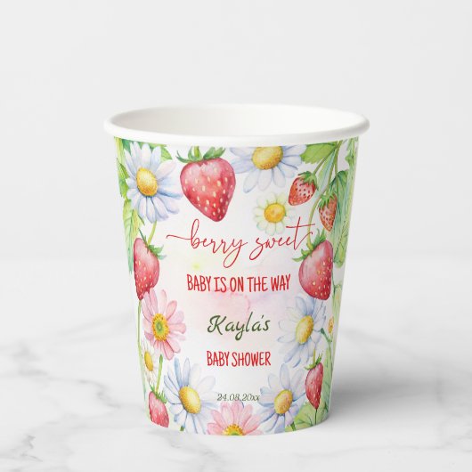 Berry zoete aardbei baby shower bedrukt papieren bekers (Achterkant)