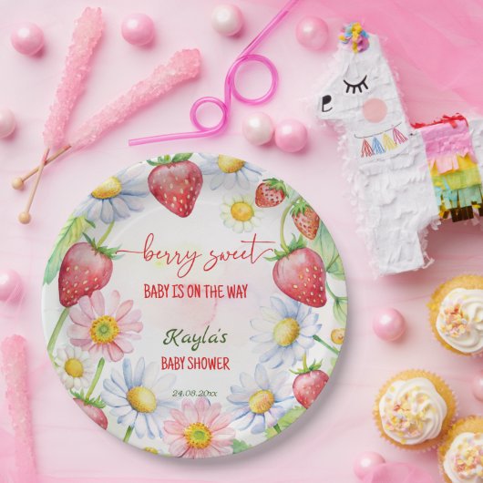 Berry zoete aardbei baby shower bedrukt papieren bordje (Feest)