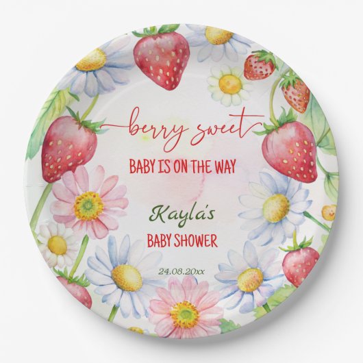 Berry zoete aardbei baby shower bedrukt papieren bordje (Voorkant)