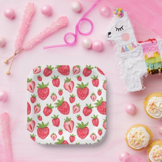 Berry Zoete Aardbei Patten Leuke Verjaardag Papieren Bordje (Feest)