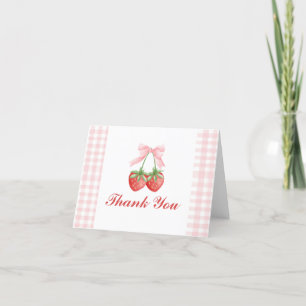 Berry Zoete aardbei verjaardag Pink Bow Gingham Bedankkaart