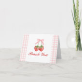 Berry Zoete aardbei verjaardag Pink Bow Gingham Bedankkaart (Voorkant)