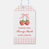 Berry Zoete aardbei verjaardag Pink Bow Gingham Cadeaulabel (Voorkant)