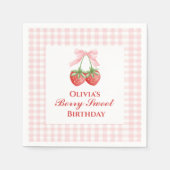 Berry Zoete aardbei verjaardag Pink Bow Gingham Servet (Voorkant)
