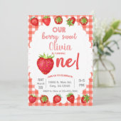 Berry zoete aardbei verjaardagsuitnodiging. kaart (Staand voorkant)