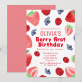 Berry zoete boho aardbei 1e verjaardag kaart (Voorkant / Achterkant)