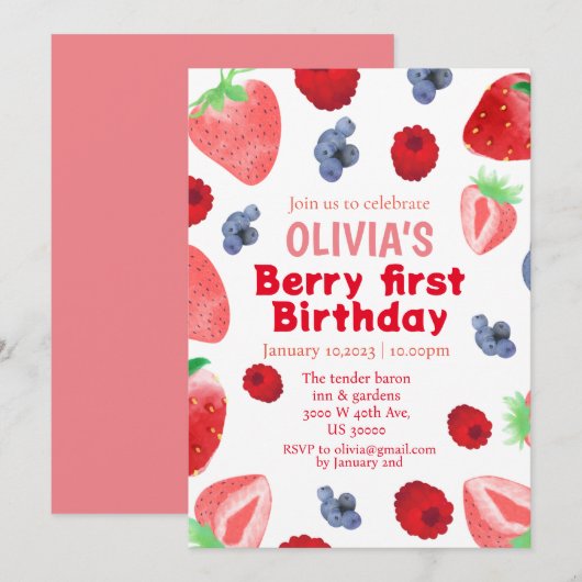 Berry zoete boho aardbei 1e verjaardag kaart (Voorkant / Achterkant)