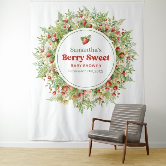 Berry Zoete Boho Arch Roze Wilde Aardbei Wandkleed (In situ)