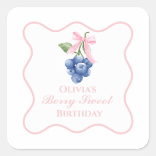 Berry Zoete bosbes verjaardag Pink Bow Coquette Vierkante Sticker