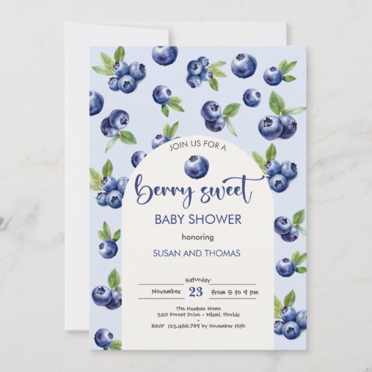 Berry zoete bosbessen baby shower kaart (Voorkant)