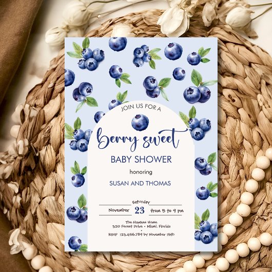 Berry zoete bosbessen baby shower kaart