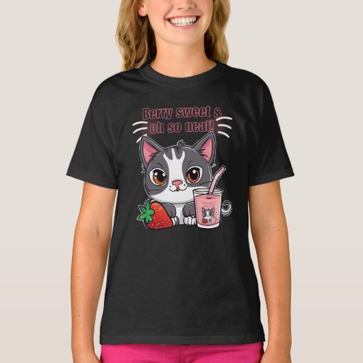 Berry zoete kat met aardbei milkshake t-shirt (Voorkant)