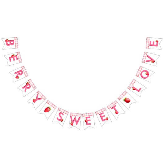 Berry Zoete Liefde Aardbei Gingham Roze Rood Bach Vlaggetjes (Alle)