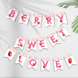 Berry Zoete Liefde Aardbei Gingham Roze Rood Bach Vlaggetjes