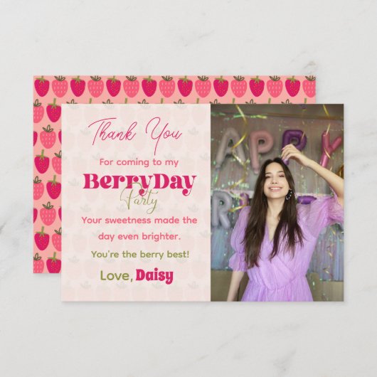 BerryDay Party - Verjaardag Flat Dank u kaart (Voorkant / Achterkant)